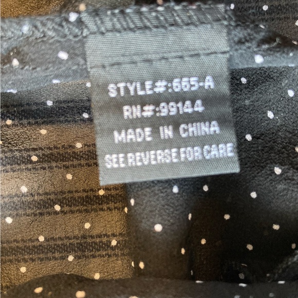 Lapis Black Sheer Polka Dot Popover Blouse, Short Puff Sleeve, Size Medium - Picture 10 of 11